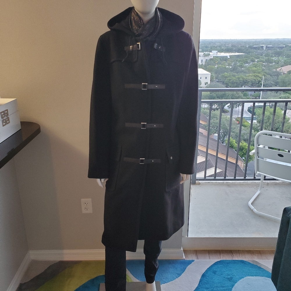 Full-length black wool coat